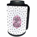 3dRose Uta Naumann Sayings and Typography - Hugs Kisses - Girl Trend Typography - Black Pink and White Polkadots - Can Cooler Bottle Wrap (cc_275332)