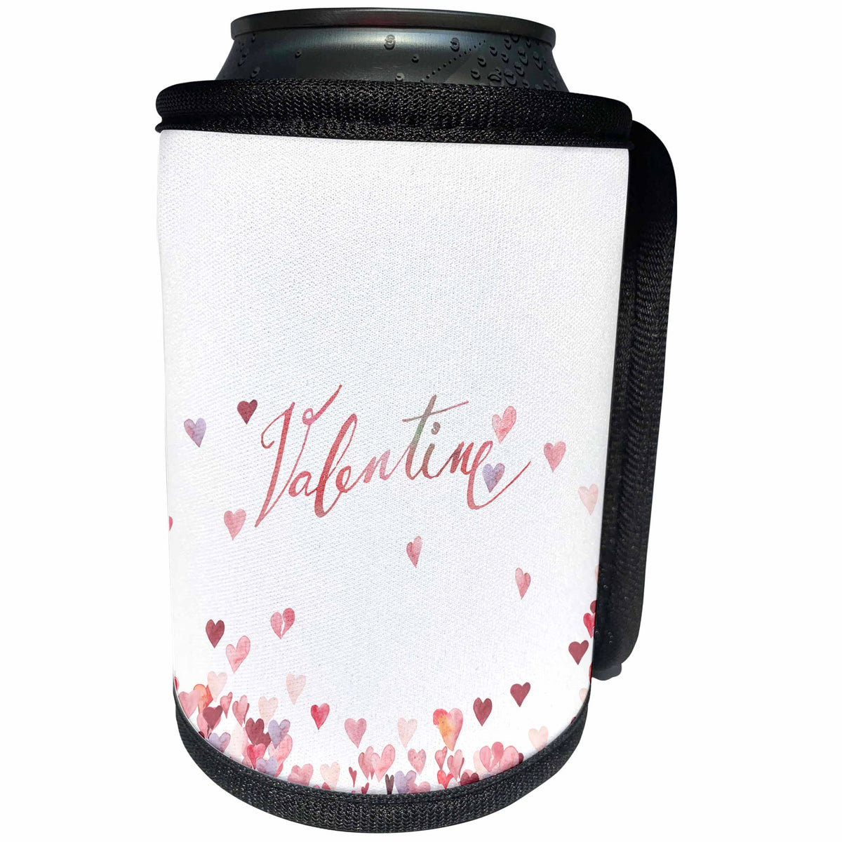 3dRose Uta Naumann Sayings and Typography - Love Hearts Valentine- Pink Valentines Day Typography - Can Cooler Bottle Wrap (cc_275339)