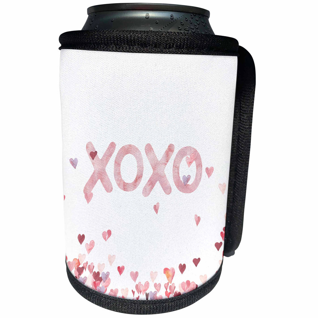 3dRose Uta Naumann Sayings and Typography - XOXO - Love Hearts Valentine- Pink Valentines Day Typography - Can Cooler Bottle Wrap (cc_275340)