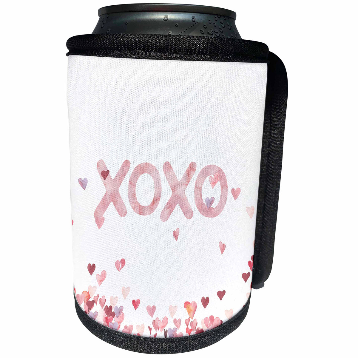 3dRose Uta Naumann Sayings and Typography - XOXO - Love Hearts Valentine- Pink Valentines Day Typography - Can Cooler Bottle Wrap (cc_275340)