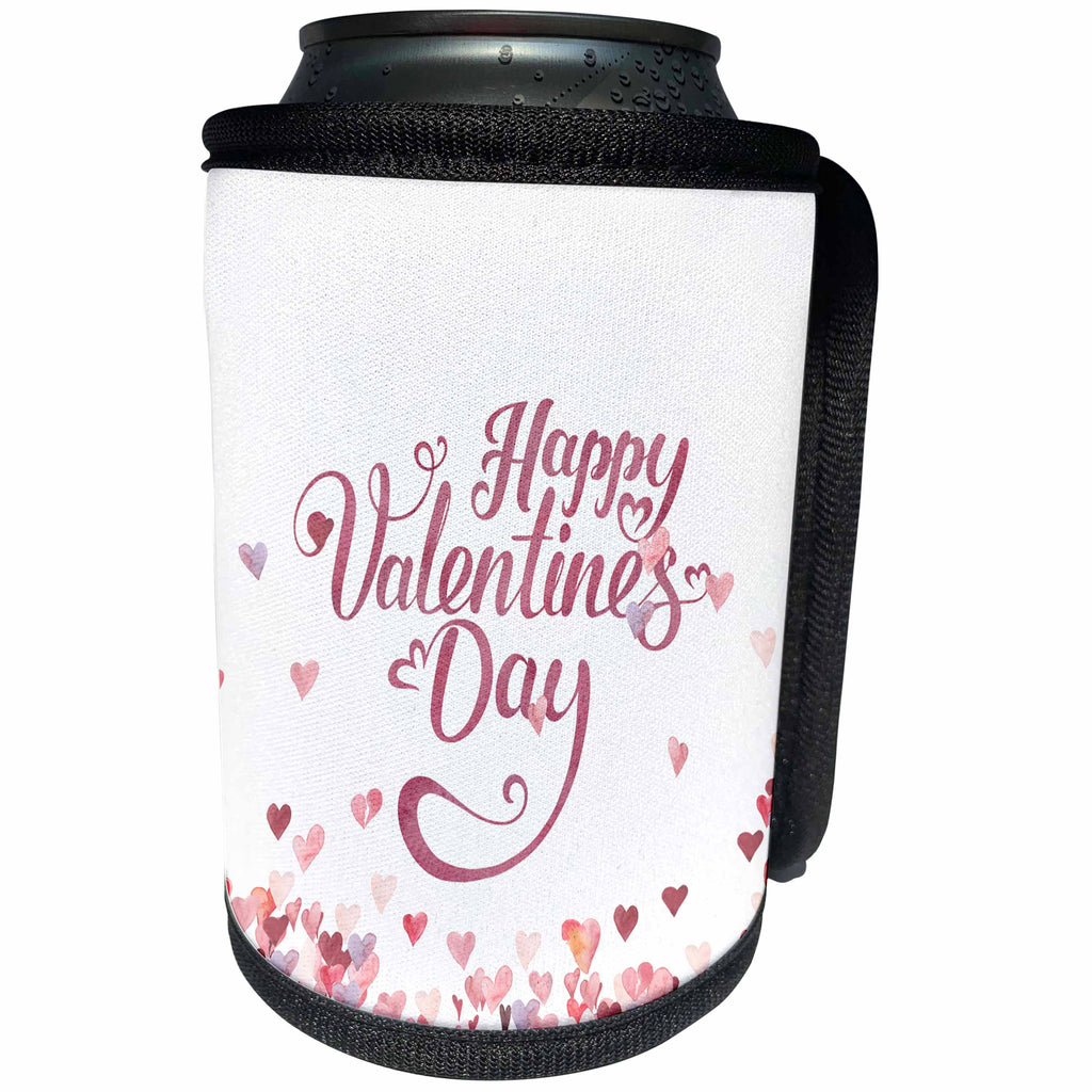 3dRose Uta Naumann Sayings and Typography - Love Hearts Valentine- Pink Happy Valentines Day Typography - Can Cooler Bottle Wrap (cc_275341)