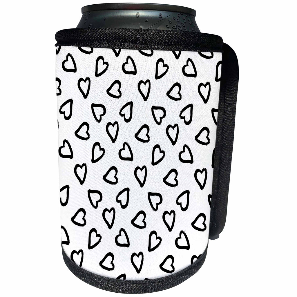 3dRose Uta Naumann Pattern - Black and White Heart Pattern - Valentines Day in Love - Can Cooler Bottle Wrap (cc_275357)