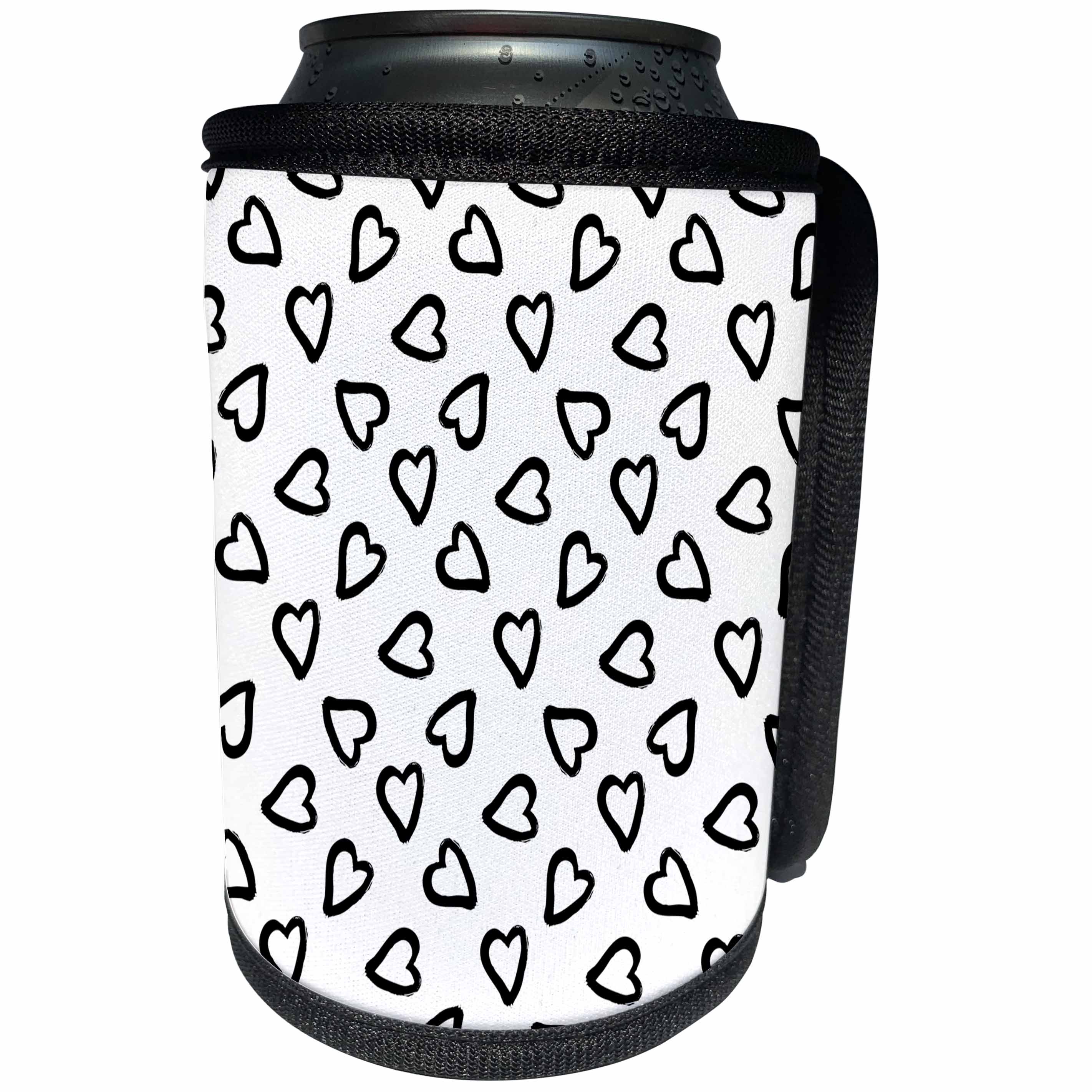 3dRose Uta Naumann Pattern - Black and White Heart Pattern - Valentines Day in Love - Can Cooler Bottle Wrap (cc_275357)