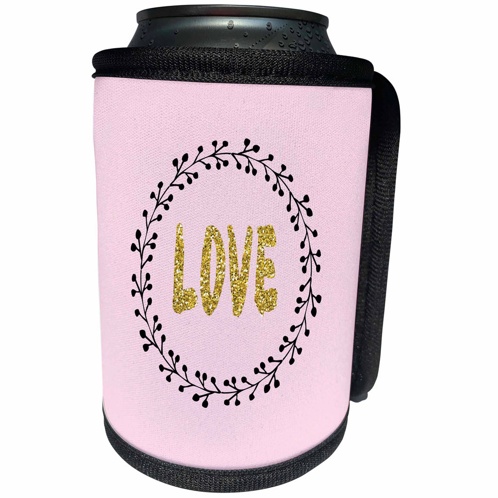 3dRose Uta Naumann Sayings and Typography - Image of Gold Glitter Typography - Valentines Day in Love - Can Cooler Bottle Wrap (cc_275376)