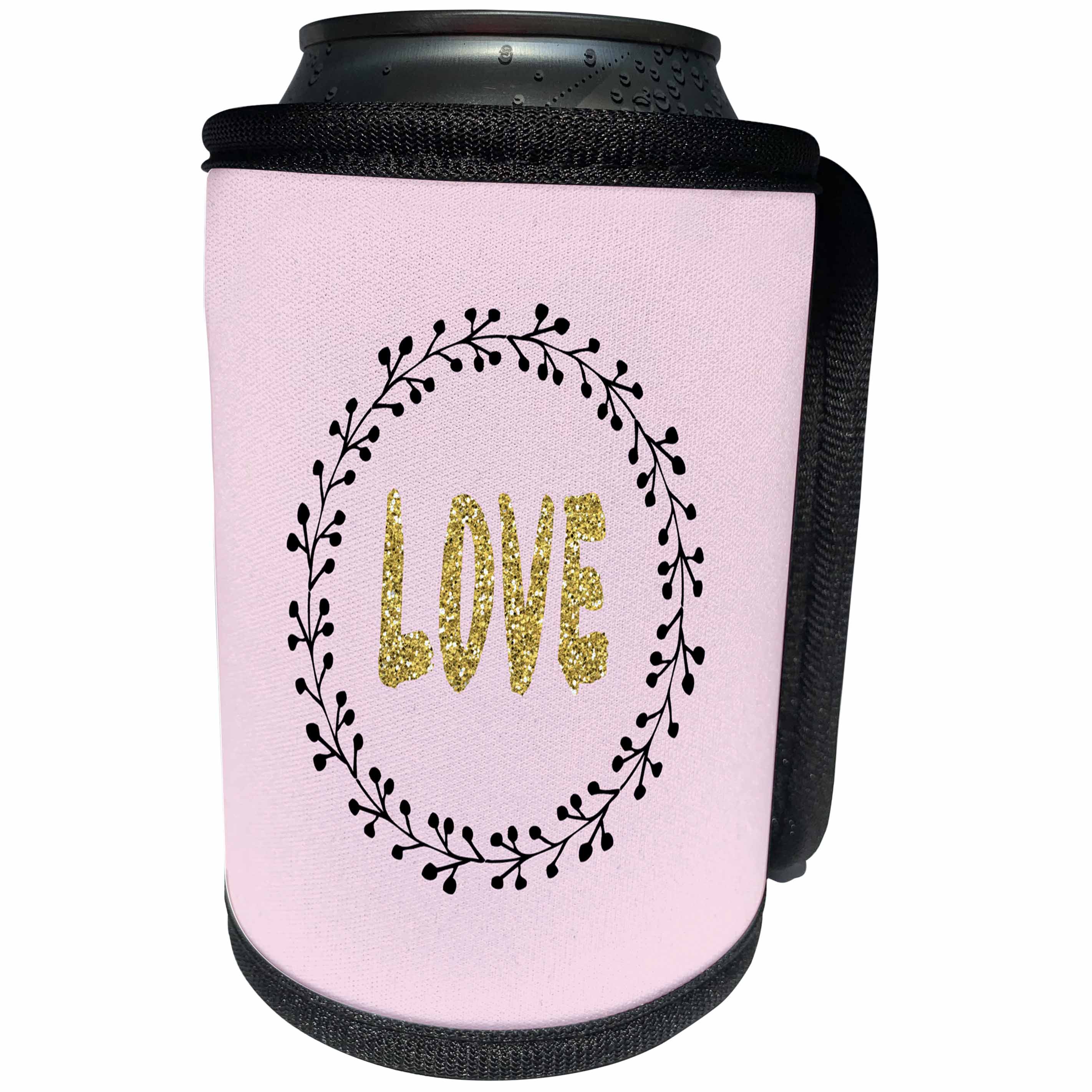 3dRose Uta Naumann Sayings and Typography - Image of Gold Glitter Typography - Valentines Day in Love - Can Cooler Bottle Wrap (cc_275376)