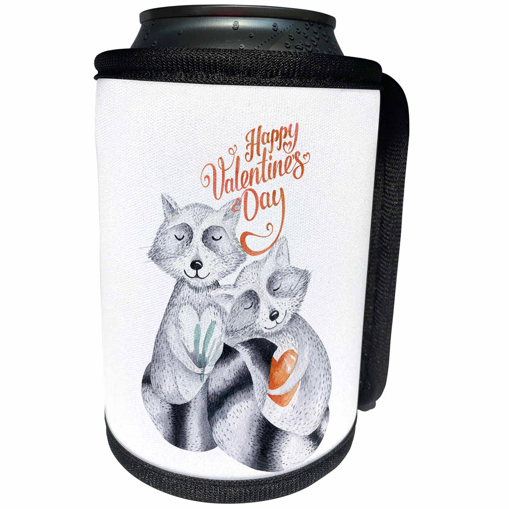 3dRose Uta Naumann Sayings and Typography - Raccoon Love With Heart - Valentines Day Illustration and Typography - Can Cooler Bottle Wrap (cc_275382)