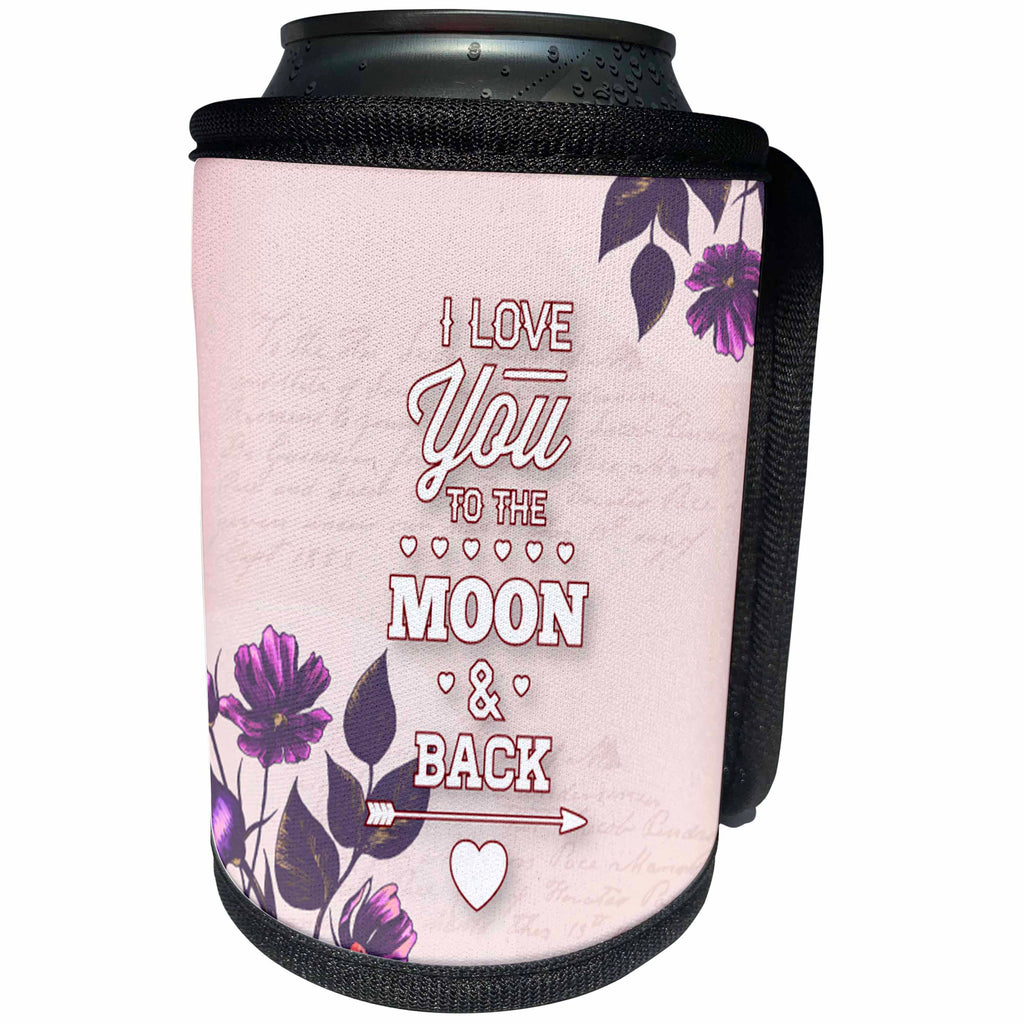 3dRose Uta Naumann Sayings and Typography - I Love You To The Moon And Back -Valentine Illustration and Typography - Can Cooler Bottle Wrap (cc_275401)