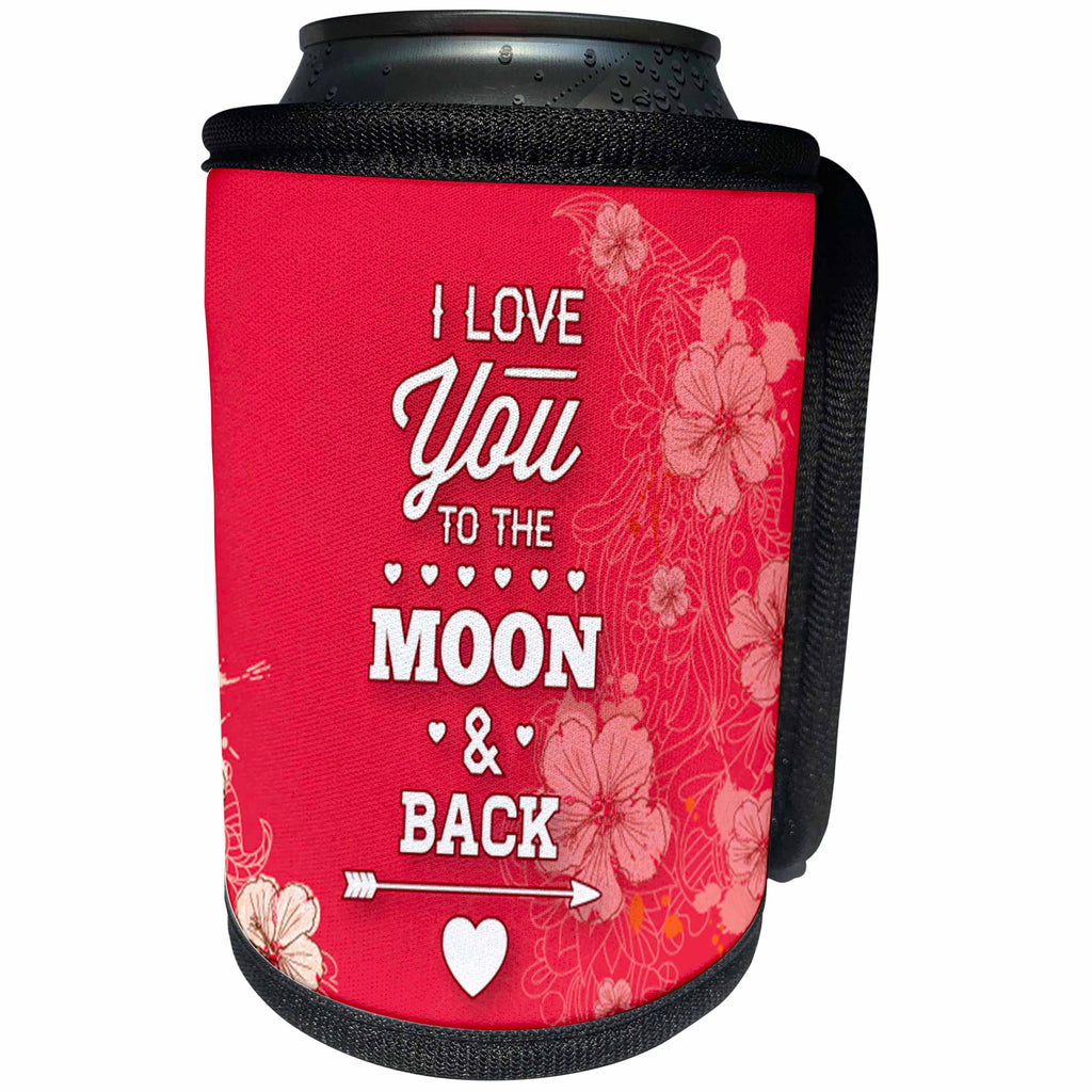3dRose Uta Naumann Sayings and Typography - I Love You To The Moon Back - Valentine Illustration and Typography - Can Cooler Bottle Wrap (cc_275402)