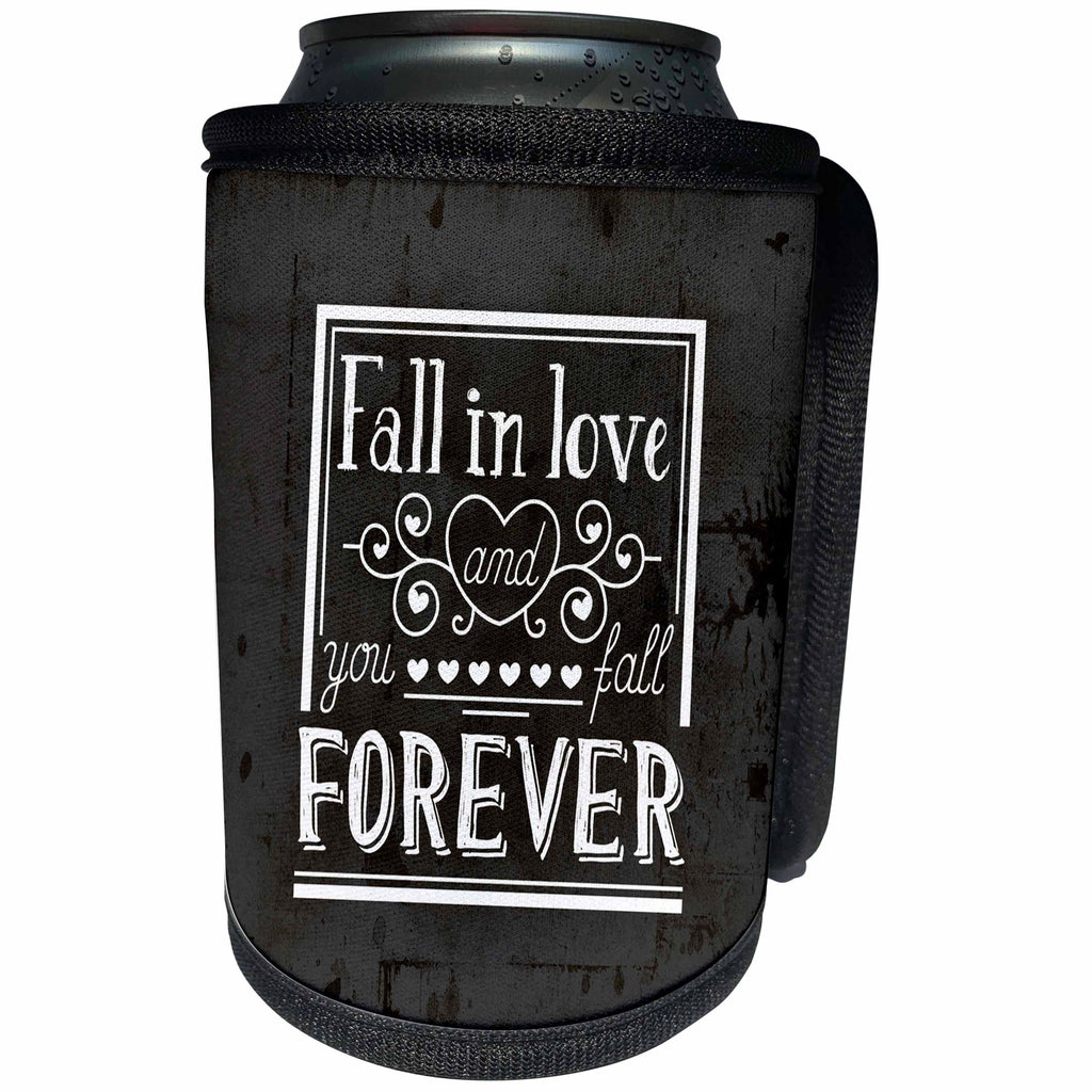 3dRose Uta Naumann Sayings and Typography - Chalkboard Valentines Day Love Typography - Fall In Love Forever - Can Cooler Bottle Wrap (cc_275416)