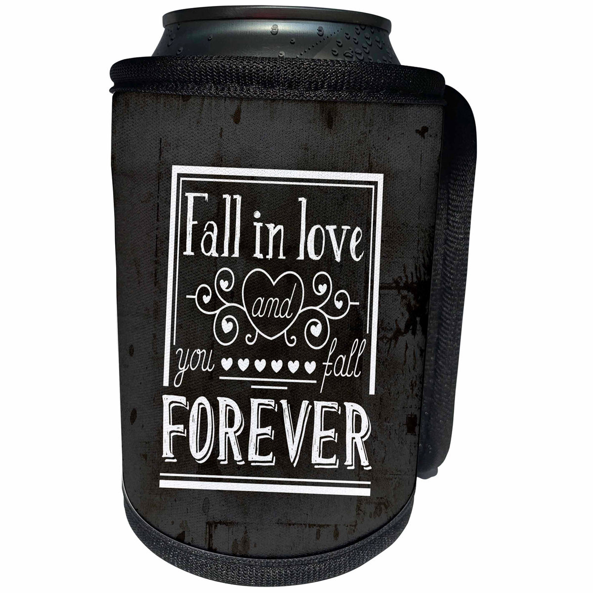 3dRose Uta Naumann Sayings and Typography - Chalkboard Valentines Day Love Typography - Fall In Love Forever - Can Cooler Bottle Wrap (cc_275416)