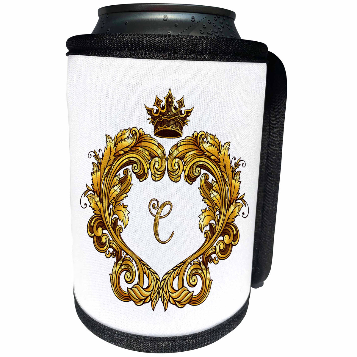 3dRose Uta Naumann Personal Monogram Initials - Letter C Personal Vintage Gold Royal Monogram Personalized Initial - Can Cooler Bottle Wrap (cc_275421)