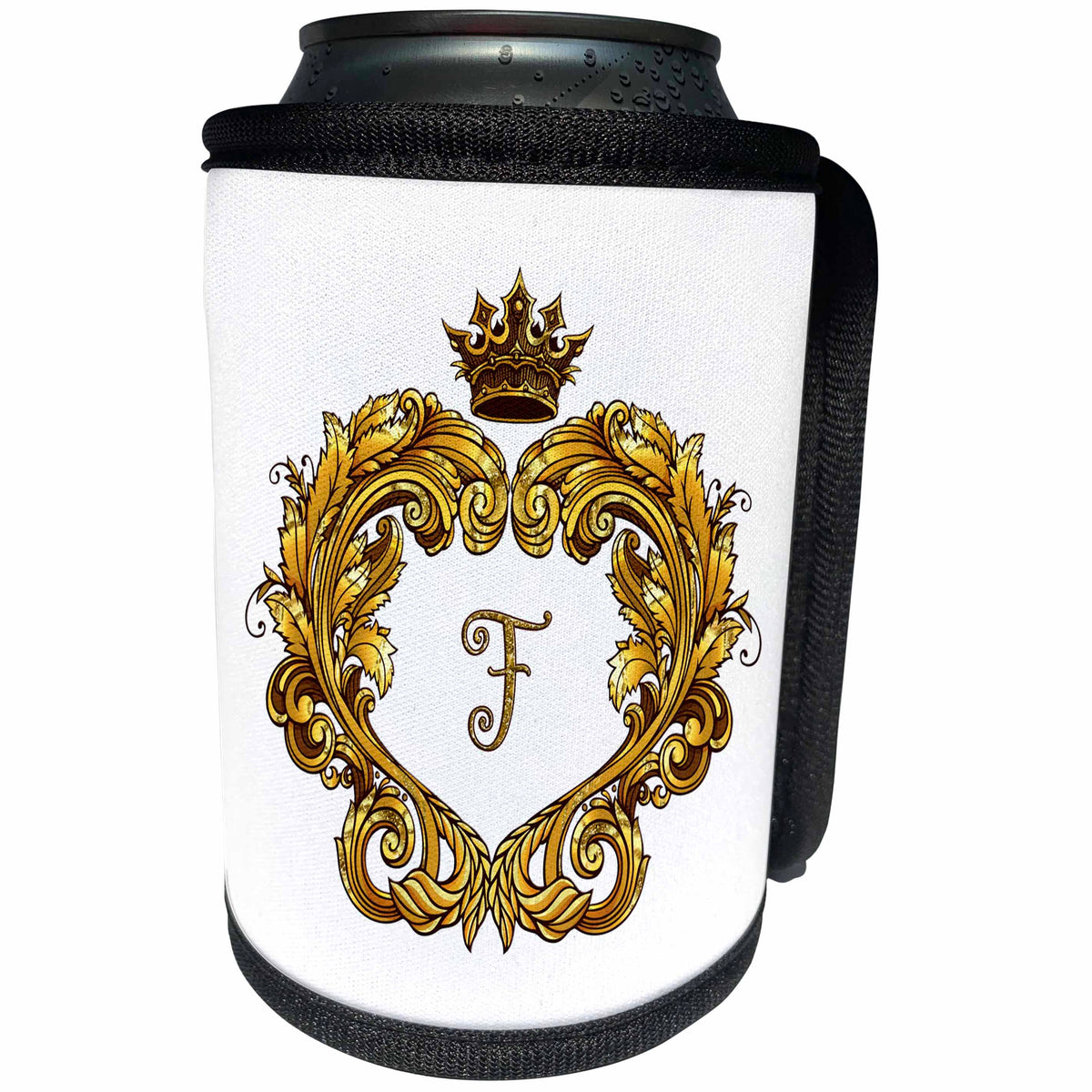 3dRose Uta Naumann Personal Monogram Initials - Letter F Personal Vintage Gold Royal Monogram Personalized Initial - Can Cooler Bottle Wrap (cc_275424)