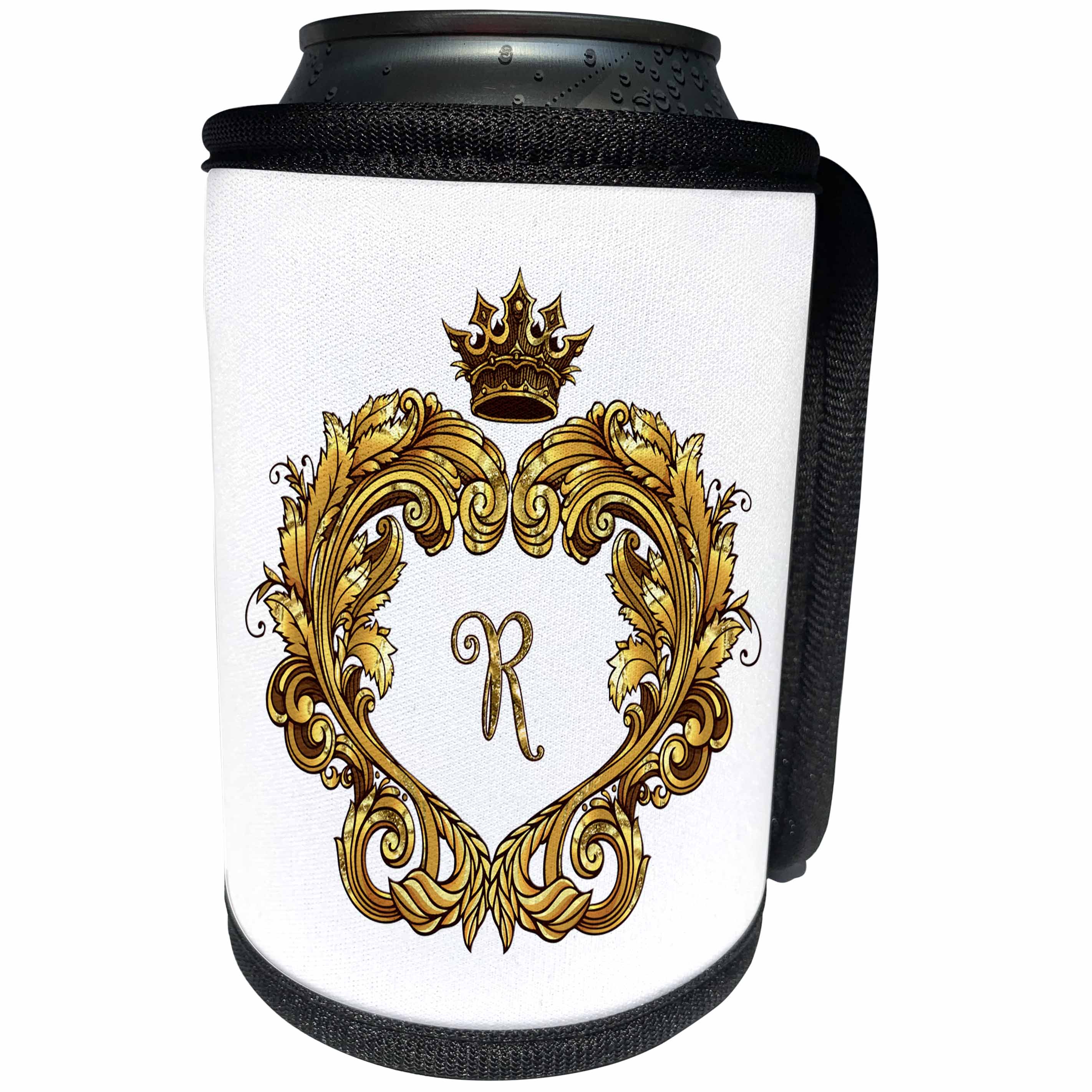 3dRose Uta Naumann Personal Monogram Initials - Letter R Personal Vintage Gold Royal Monogram Personalized Initial - Can Cooler Bottle Wrap (cc_275436)