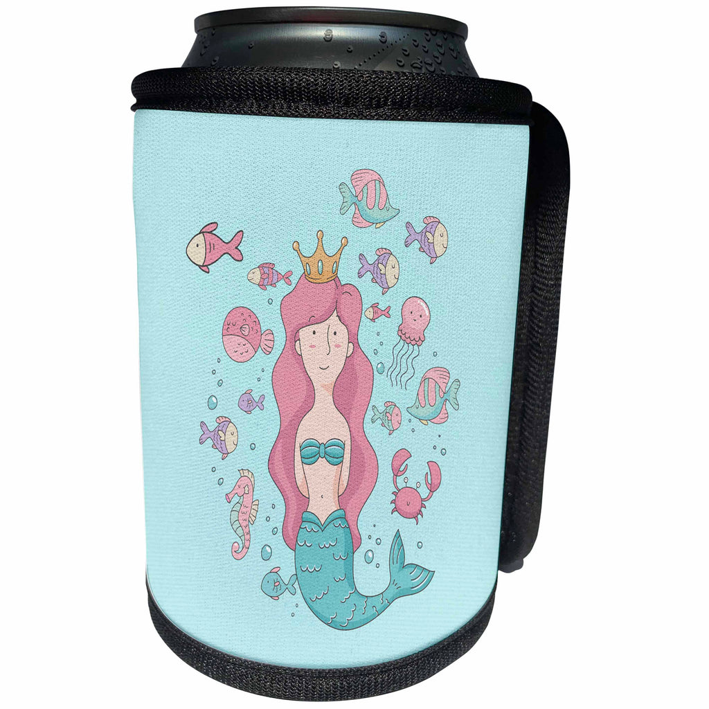 3dRose Uta Naumann Sayings and Typography - Ocean Underwater Mermaid and Swimming Fish Illustration for Kids - Can Cooler Bottle Wrap (cc_275559)