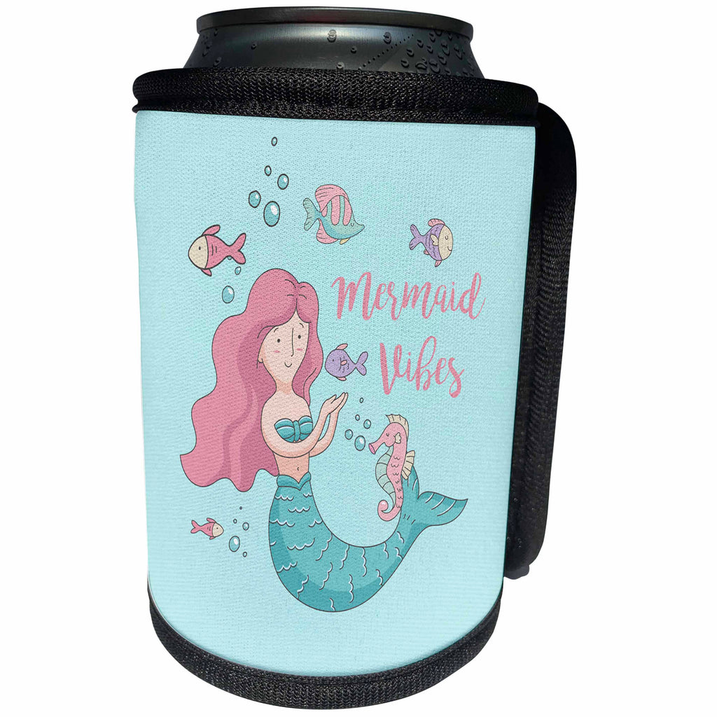 3dRose Uta Naumann Sayings and Typography - Ocean Fairy Underwater Illustration for Kids - Mermaid Vibes - Can Cooler Bottle Wrap (cc_275560)