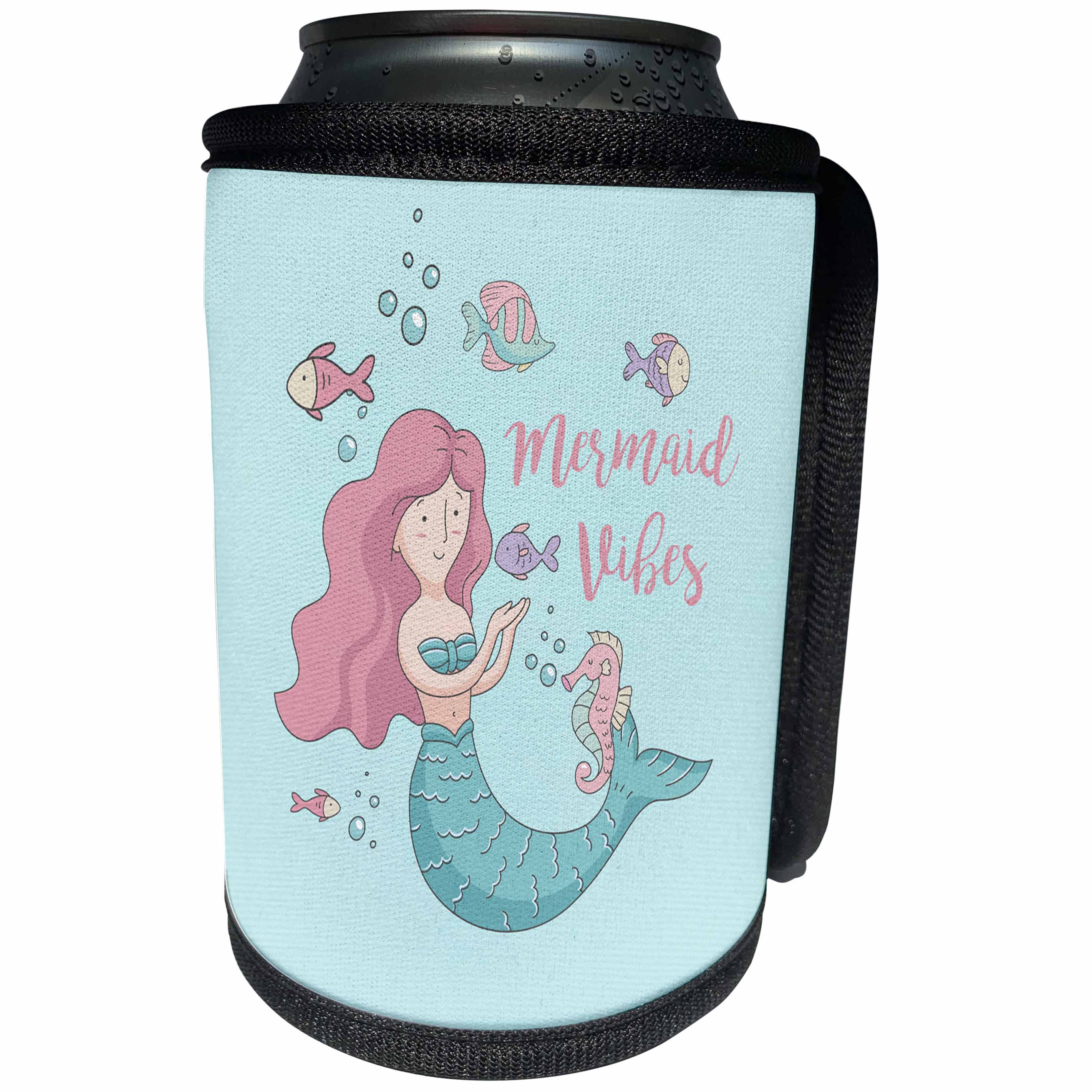 3dRose Uta Naumann Sayings and Typography - Ocean Fairy Underwater Illustration for Kids - Mermaid Vibes - Can Cooler Bottle Wrap (cc_275560)