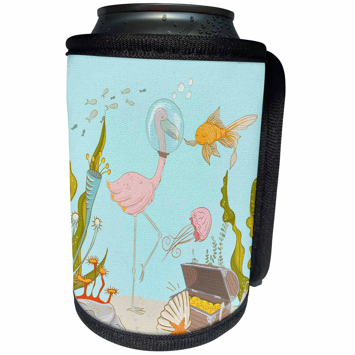 3dRose Uta Naumann Sayings and Typography - Ocean Fairy Underwater Illustration for Kids - Flamingo Diver Dreams - Can Cooler Bottle Wrap (cc_275563)