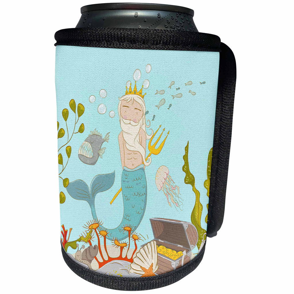 3dRose Uta Naumann Sayings and Typography - Ocean Fairy Illustration for Kids - Neptunes Underwater World - Can Cooler Bottle Wrap (cc_275565)