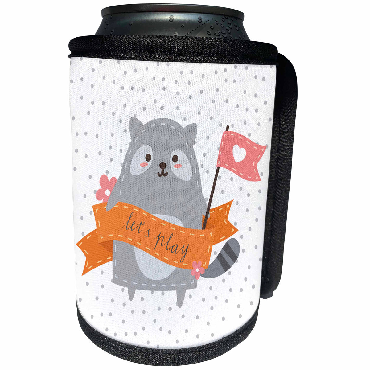 3dRose Uta Naumann Sayings and Typography - Cute Funny Baby Woodland Bear Typography On Gray Polkadots - Lets Play - Can Cooler Bottle Wrap (cc_275568)