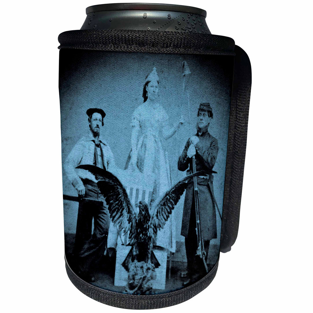 3dRose Scenes from the Past Stereoview Card - American Civil War Union Soldier and Sailor and Lady Liberty Cyan Tone - Can Cooler Bottle Wrap (cc_27558)