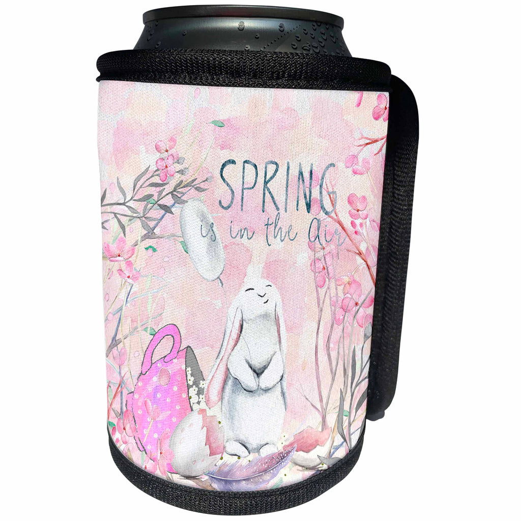 3dRose Uta Naumann Sayings and Typography - Cute Pink Easter Bunny Animal Illustration - Spring In Air - Can Cooler Bottle Wrap (cc_275603)