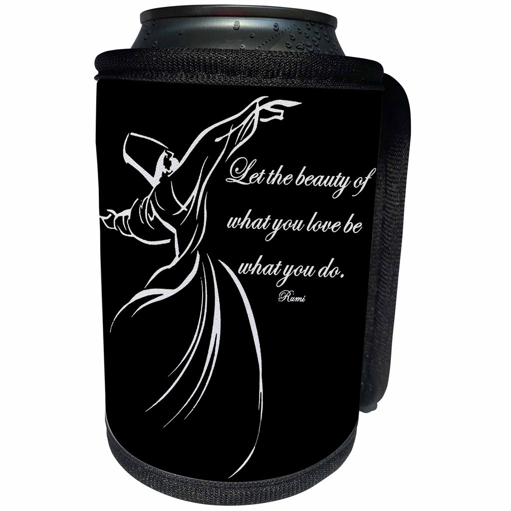 3dRose Taiche - Typography - Inspirational Quote - Let The Beauty Of What You Love Be What You Do - Black Background - Can Cooler Bottle Wrap (cc_275629)