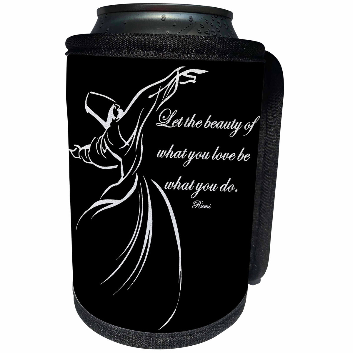 3dRose Taiche - Typography - Inspirational Quote - Let The Beauty Of What You Love Be What You Do - Black Background - Can Cooler Bottle Wrap (cc_275629)