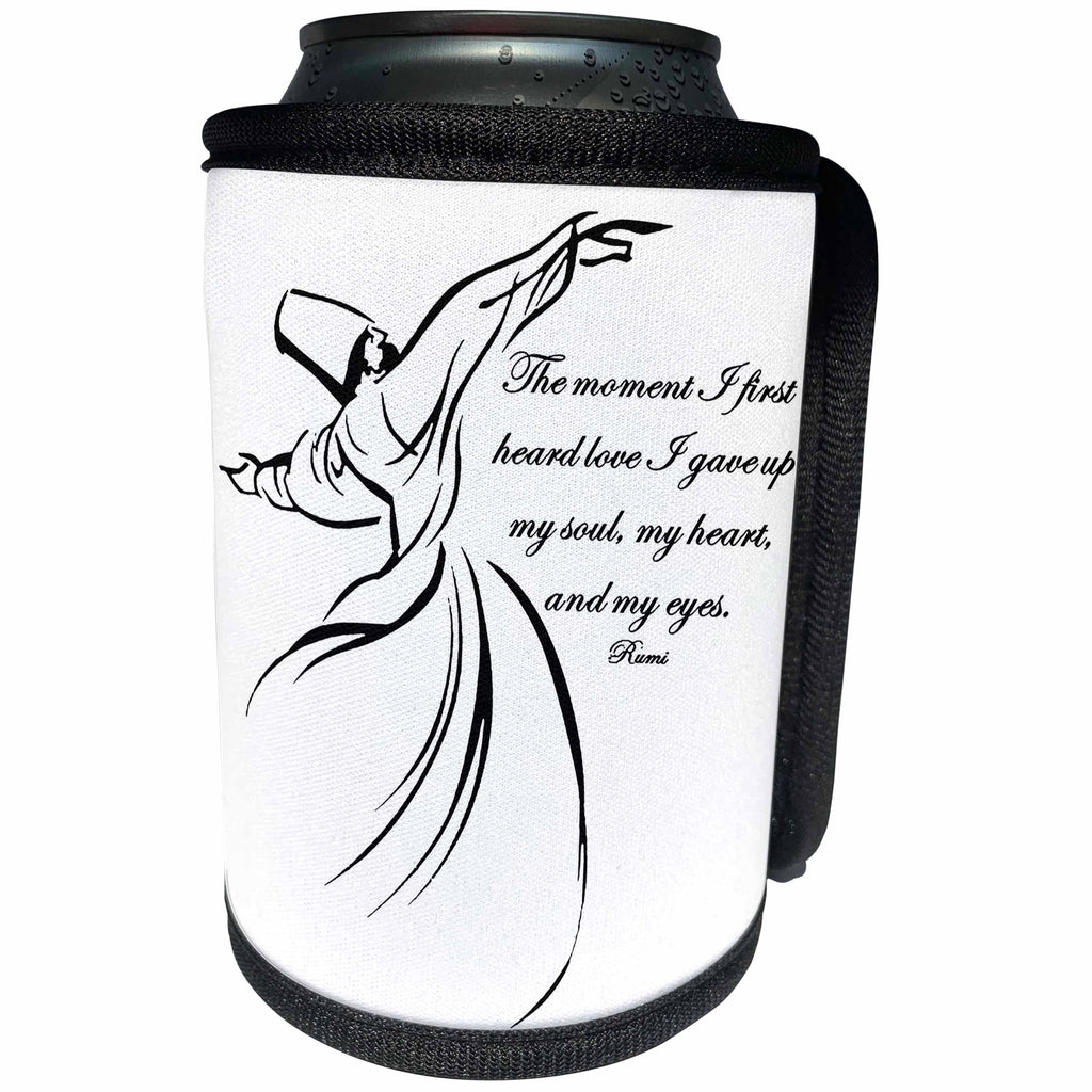 3dRose Taiche - Typography - Inspirational Quote - The Moment I First Heard Love I Gave Up My Soul - White Background - Can Cooler Bottle Wrap (cc_275633)
