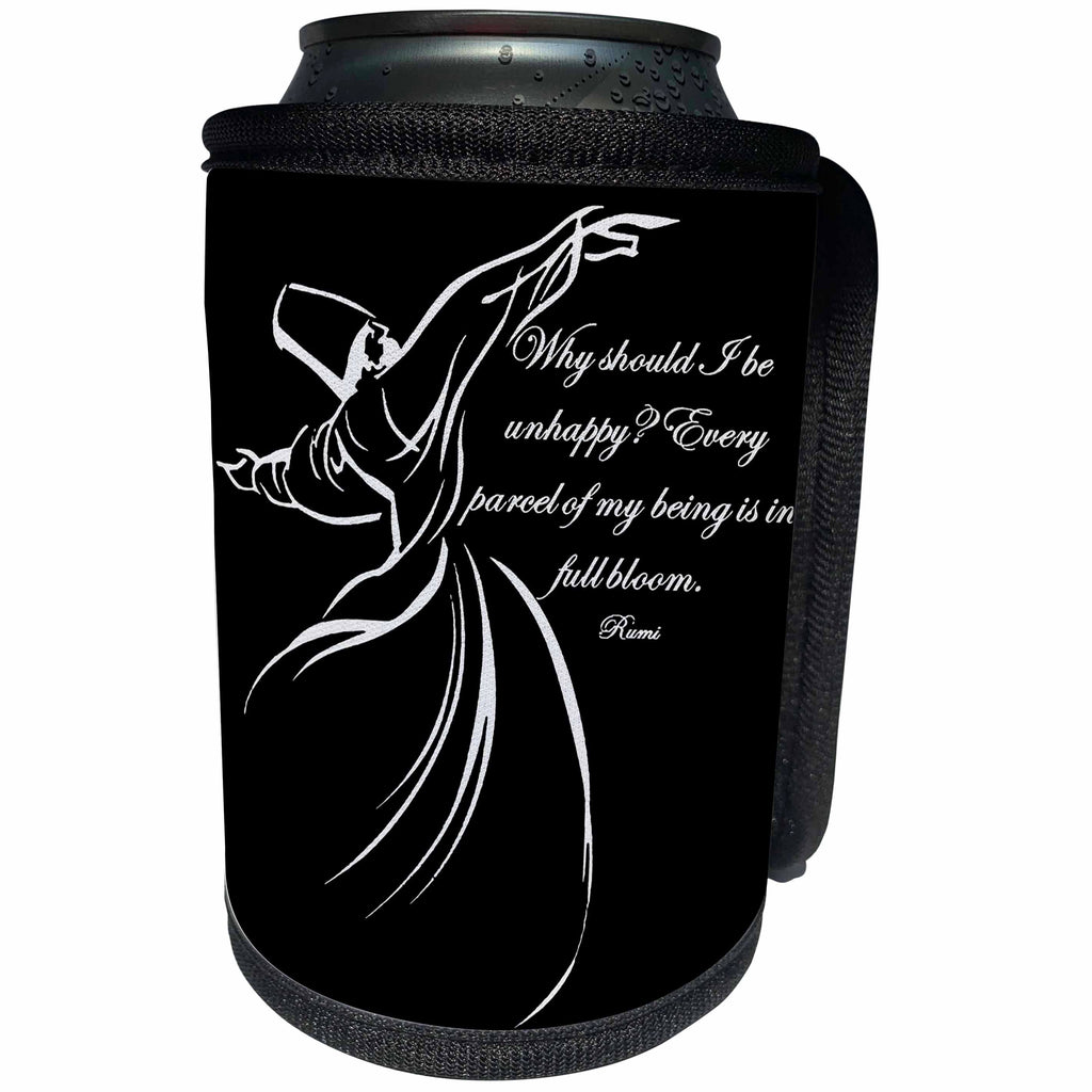 3dRose Taiche - Typography - Inspirational Quote - Every Parcel Of My Being Is In Full Bloom Rumi Quote - Black Background - Can Cooler Bottle Wrap (cc_275636)