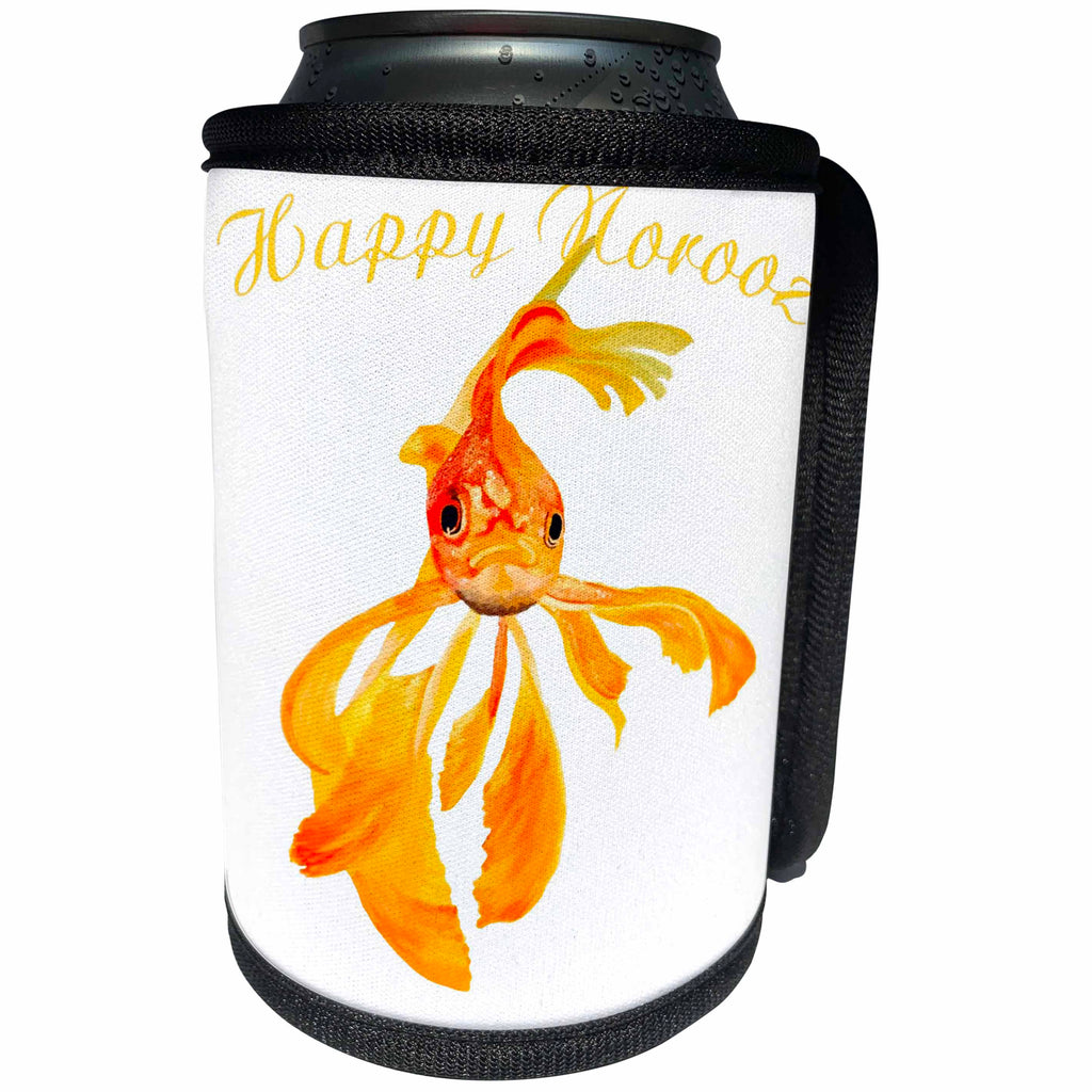 3dRose Taiche - Greeting Card - Happy Norooz - Happy Norooz Persian New Year Goldfish Isolated - Can Cooler Bottle Wrap (cc_275637)