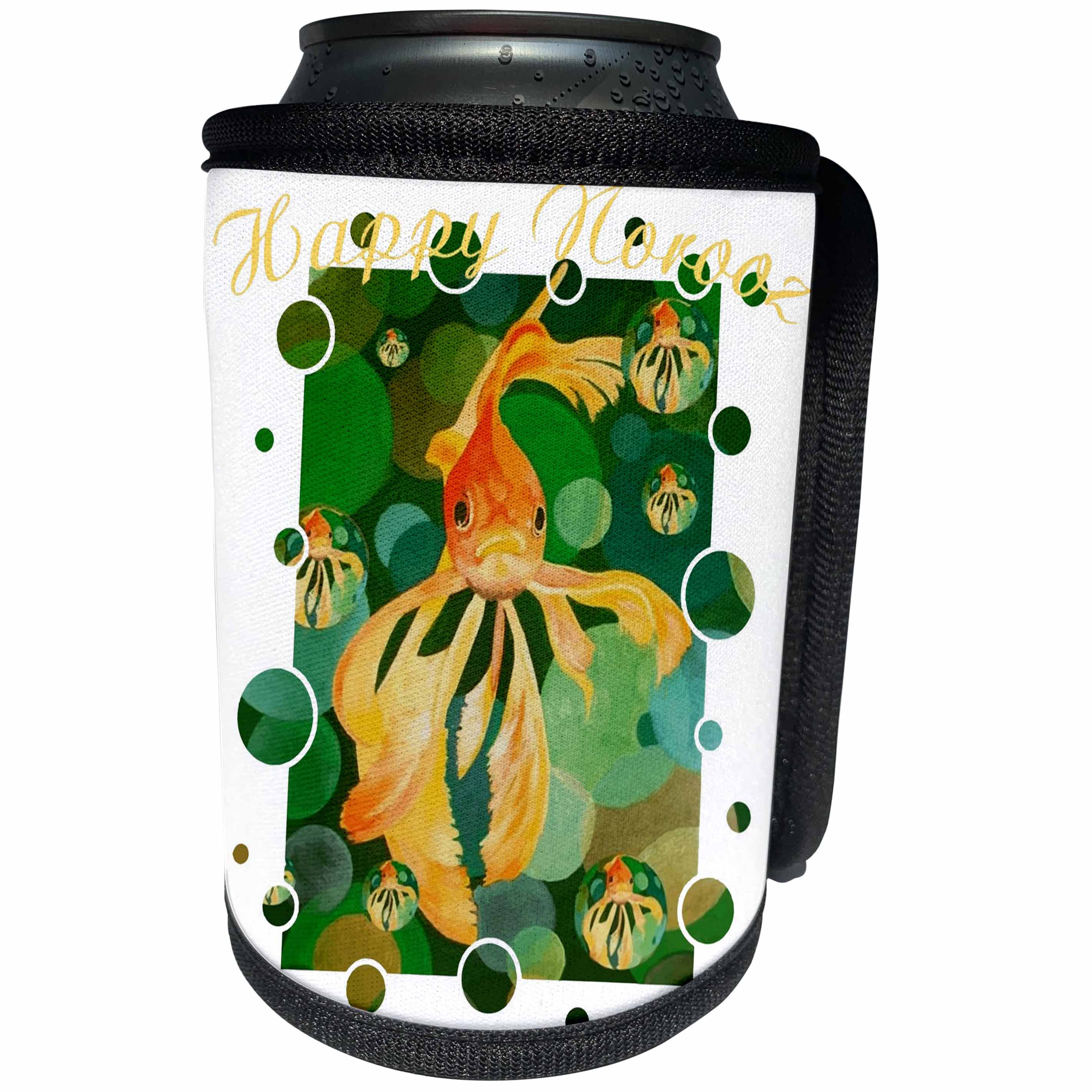 3dRose Taiche - Greeting Card - Happy Norooz - Happy Norooz Persian New Year Goldfish In Green Sea - Can Cooler Bottle Wrap (cc_275639)
