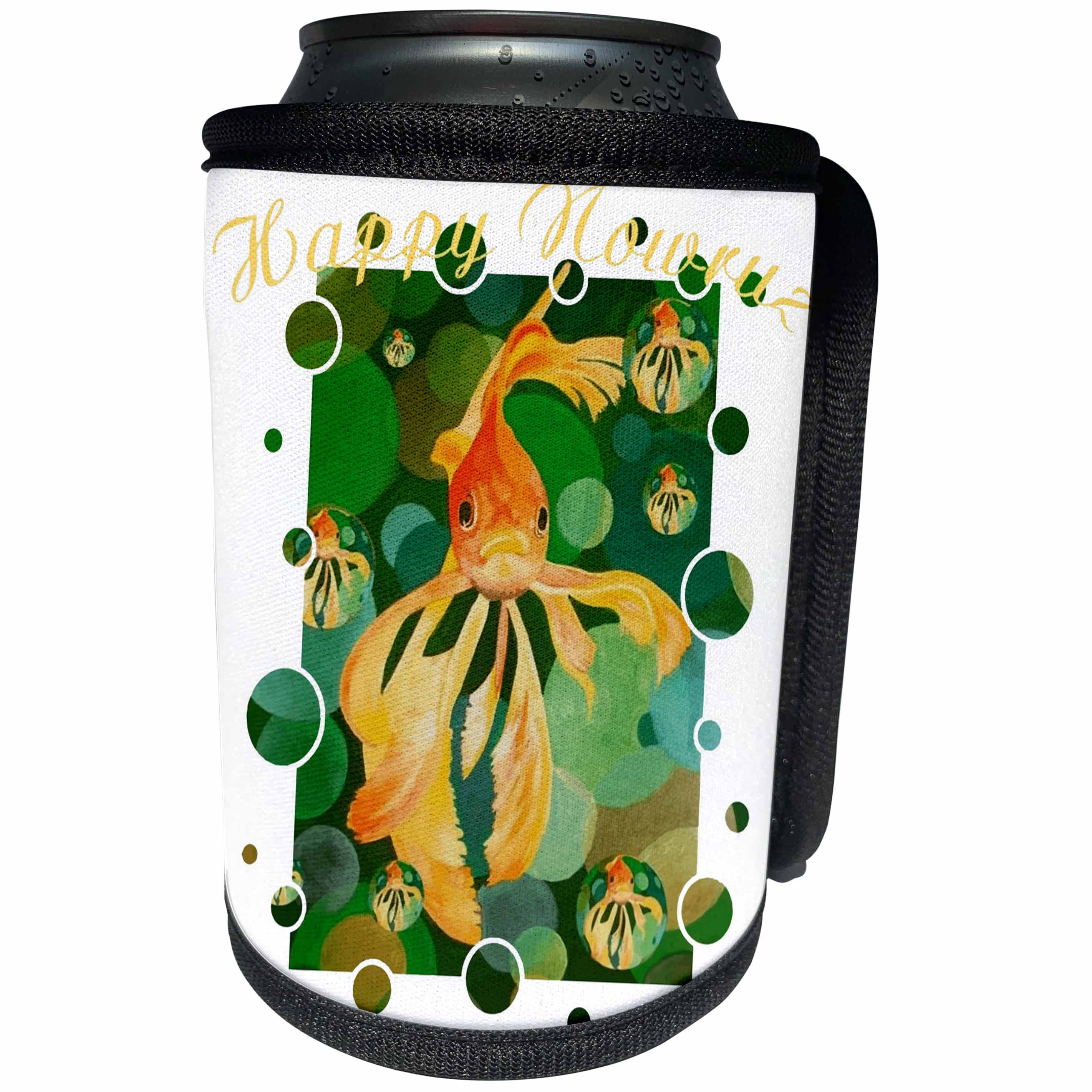 3dRose Taiche - Greeting Card - Happy Nowruz - Happy Nowruz Persian New Year Goldfish In Green Sea - Can Cooler Bottle Wrap (cc_275640)