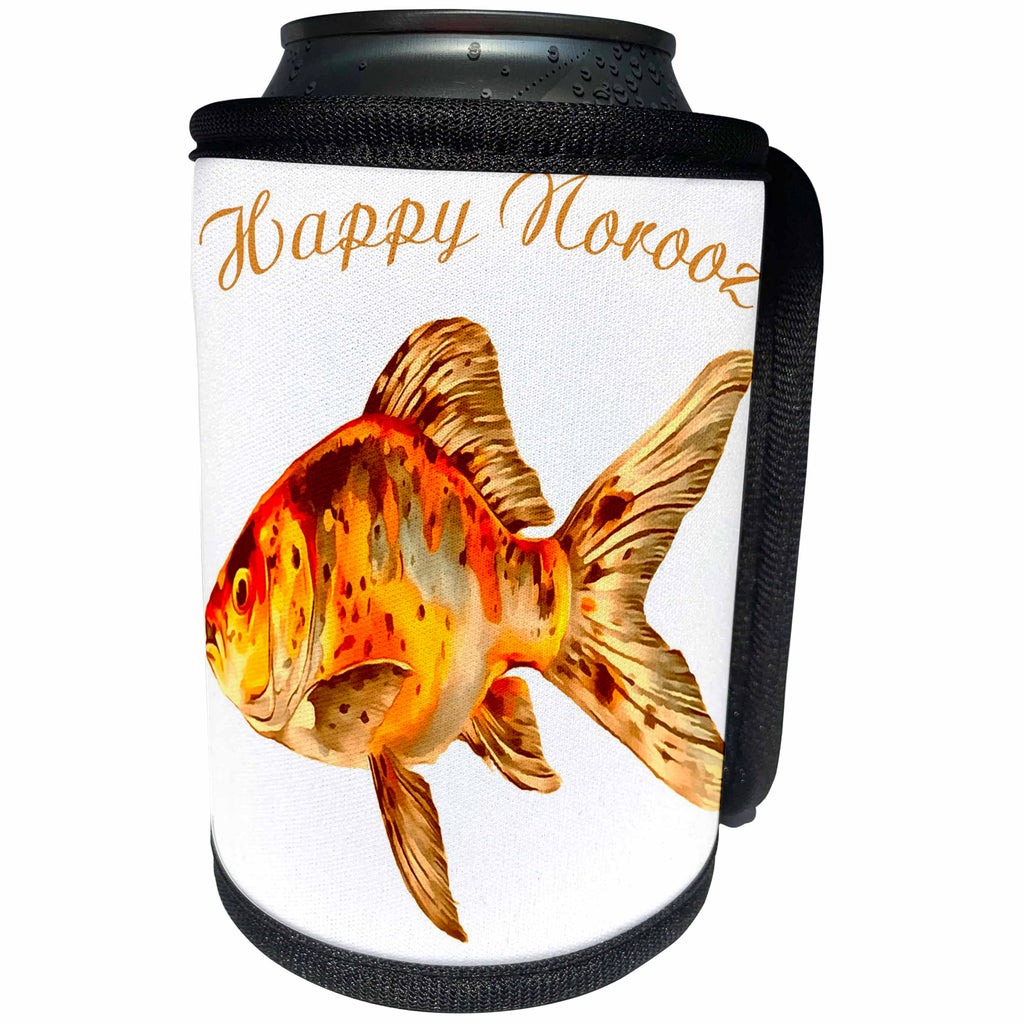 3dRose Taiche - Greeting Card - Happy Norooz - Elegant Happy Norooz Goldfish Persian New Year - Can Cooler Bottle Wrap (cc_275641)