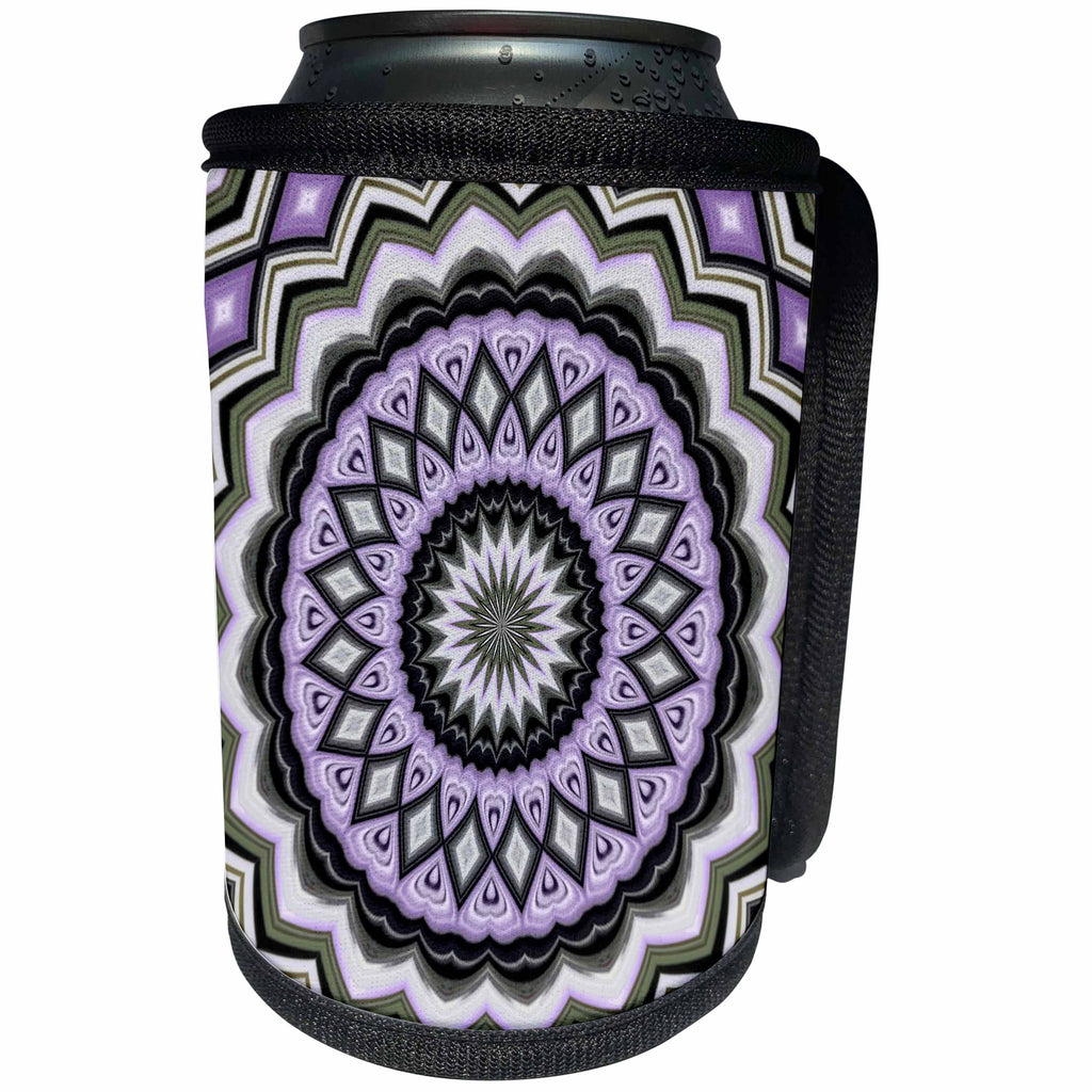 3dRose Taiche - New Media Art - Kaleidoscope - Image of Ultra Violet Silver and Lilac Abstract Geo Pattern - Can Cooler Bottle Wrap (cc_275645)