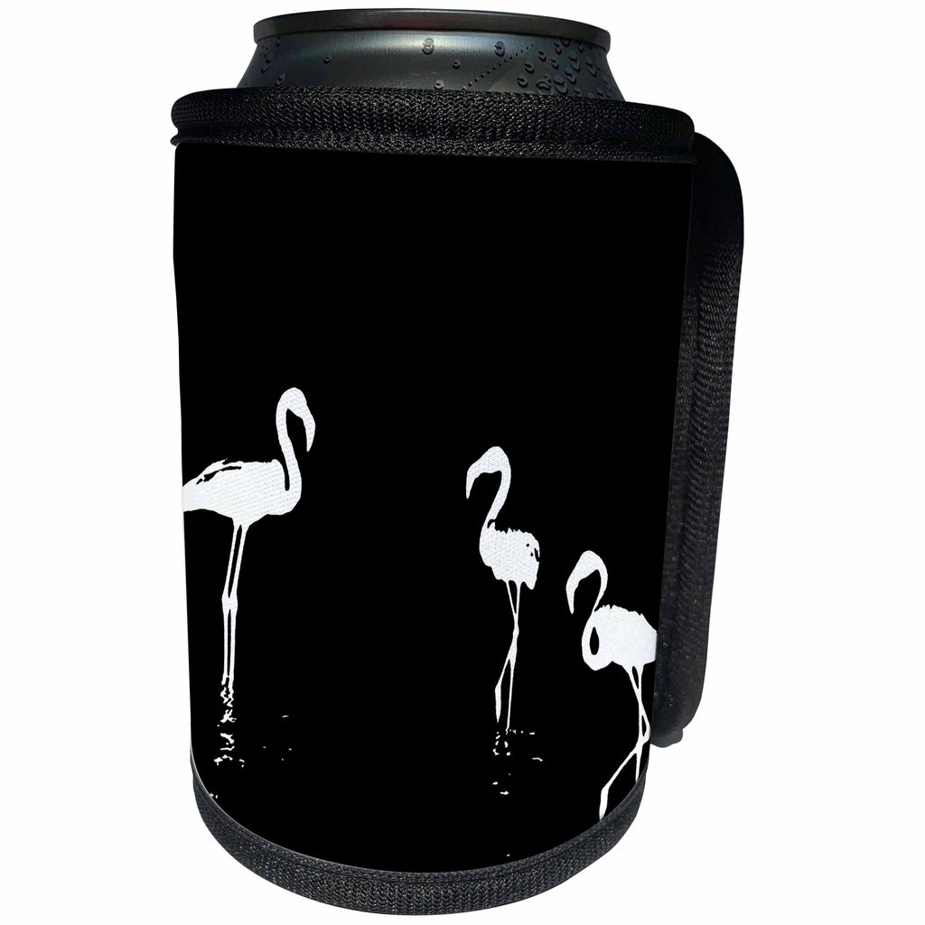 3dRose Taiche - Vector - Flamingos - We Are The Three Flamingoes Silhouette In White - Can Cooler Bottle Wrap (cc_275655)