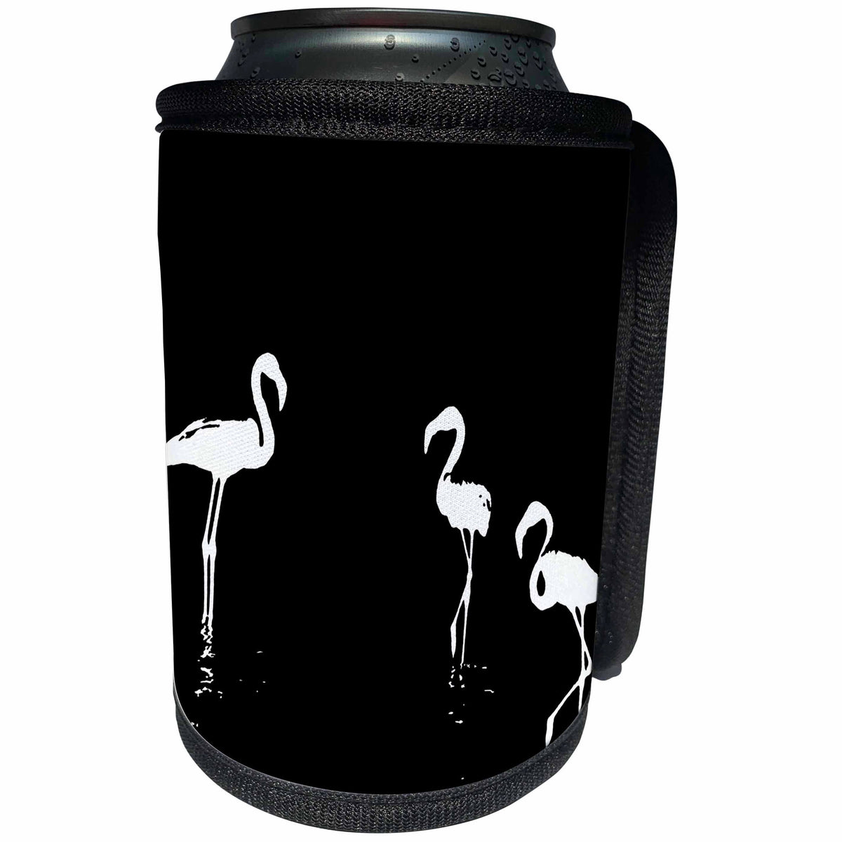 3dRose Taiche - Vector - Flamingos - We Are The Three Flamingoes Silhouette In White - Can Cooler Bottle Wrap (cc_275655)