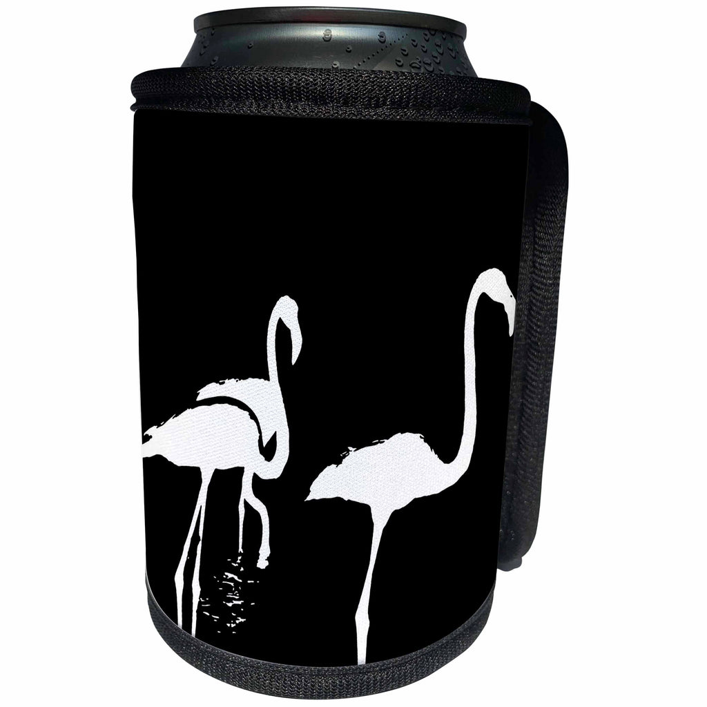 3dRose Taiche - Vector - Flamingos - Three Flamingos Watercolor Silhouette In White - Can Cooler Bottle Wrap (cc_275659)