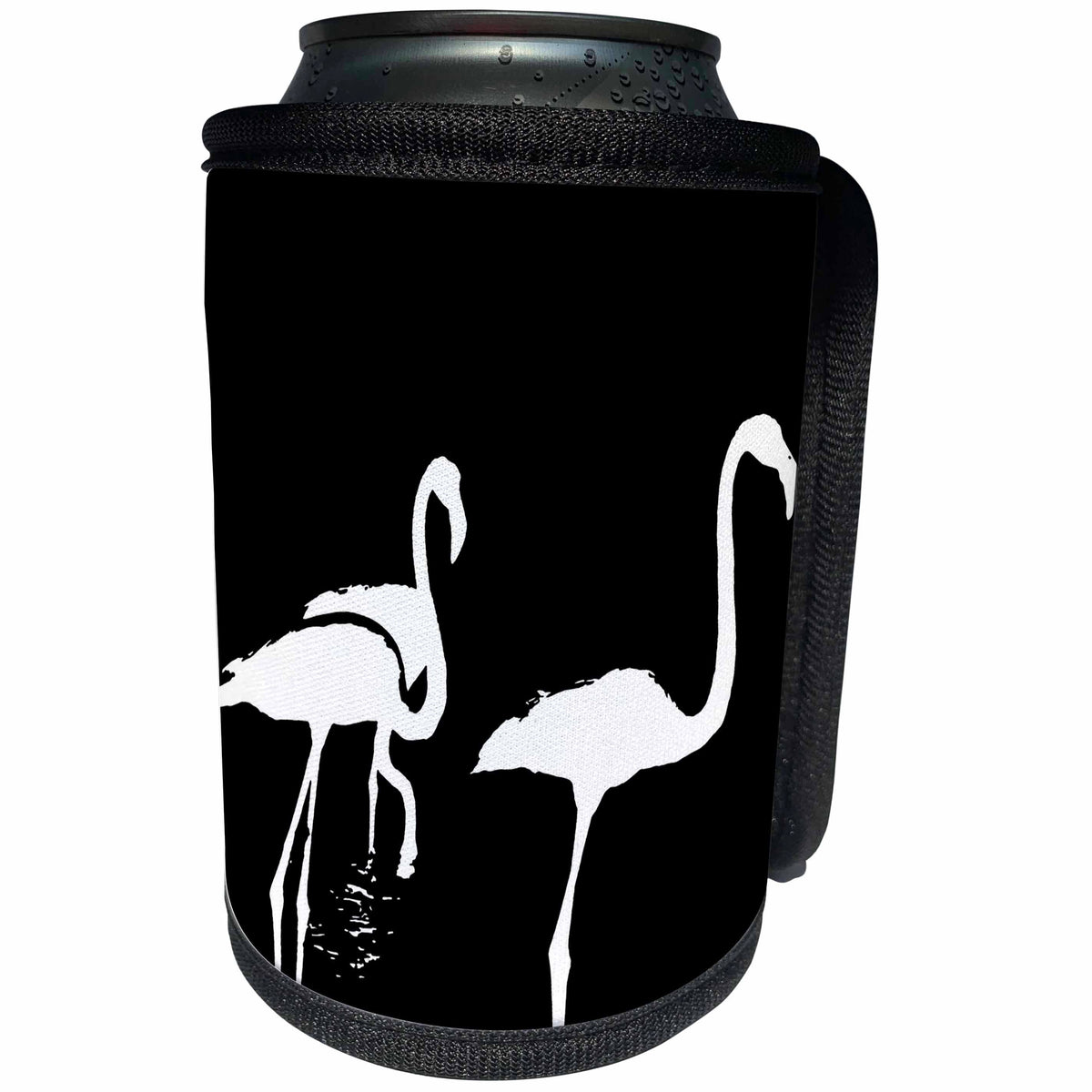 3dRose Taiche - Vector - Flamingos - Three Flamingos Watercolor Silhouette In White - Can Cooler Bottle Wrap (cc_275659)