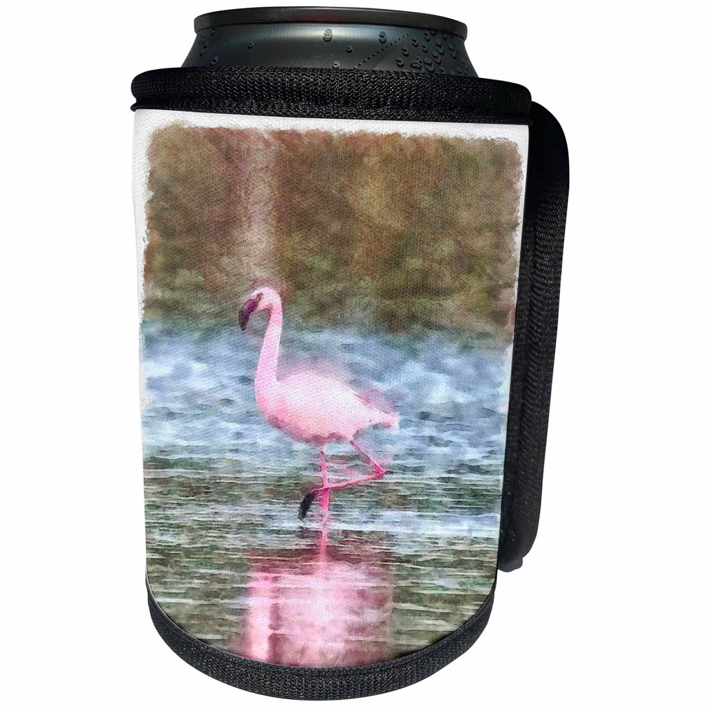3dRose Taiche - Watercolor Painting - Flamingos - Lesser Flamingo - Can Cooler Bottle Wrap (cc_275663)