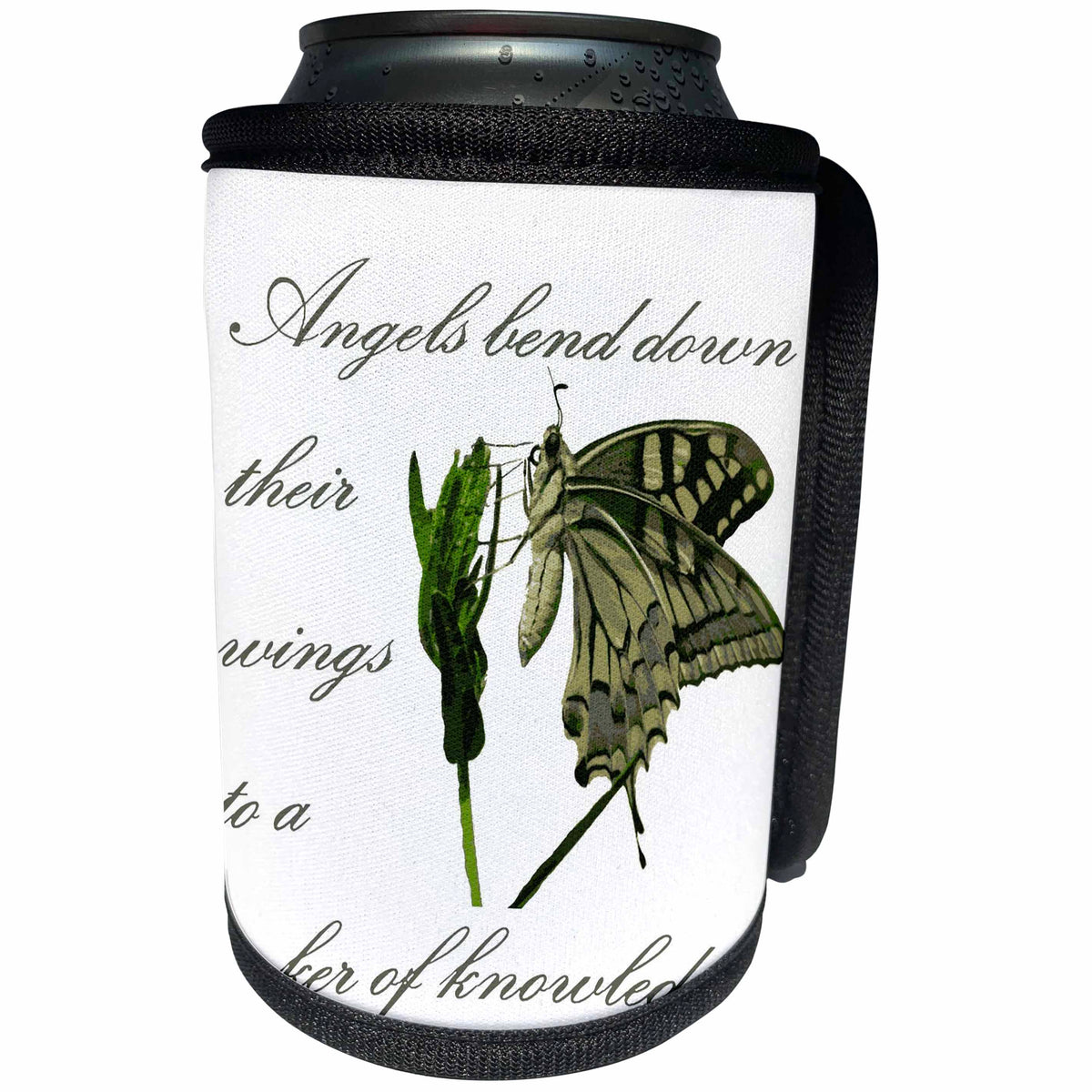3dRose Taiche - Greeting Card - Angels - Angels Bend Down Their Wings To A Seeker Of Knowledge - Can Cooler Bottle Wrap (cc_275665)