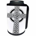 3dRose Taiche - Vector - Celtic Cross - St Patricks Day Celtic Cross Black and White - Can Cooler Bottle Wrap (cc_275680)