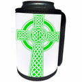 3dRose Taiche - Vector - Celtic Cross - St Patricks Day Celtic Cross Green and White - Can Cooler Bottle Wrap (cc_275681)