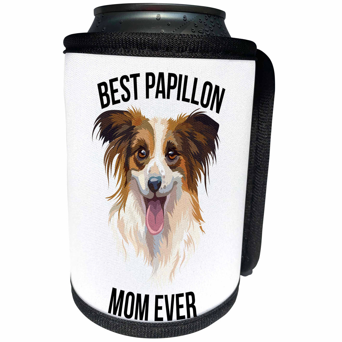 3dRose Carsten Reisinger - Illustrations - Best Papillon Mom Ever - Can Cooler Bottle Wrap (cc_275688)