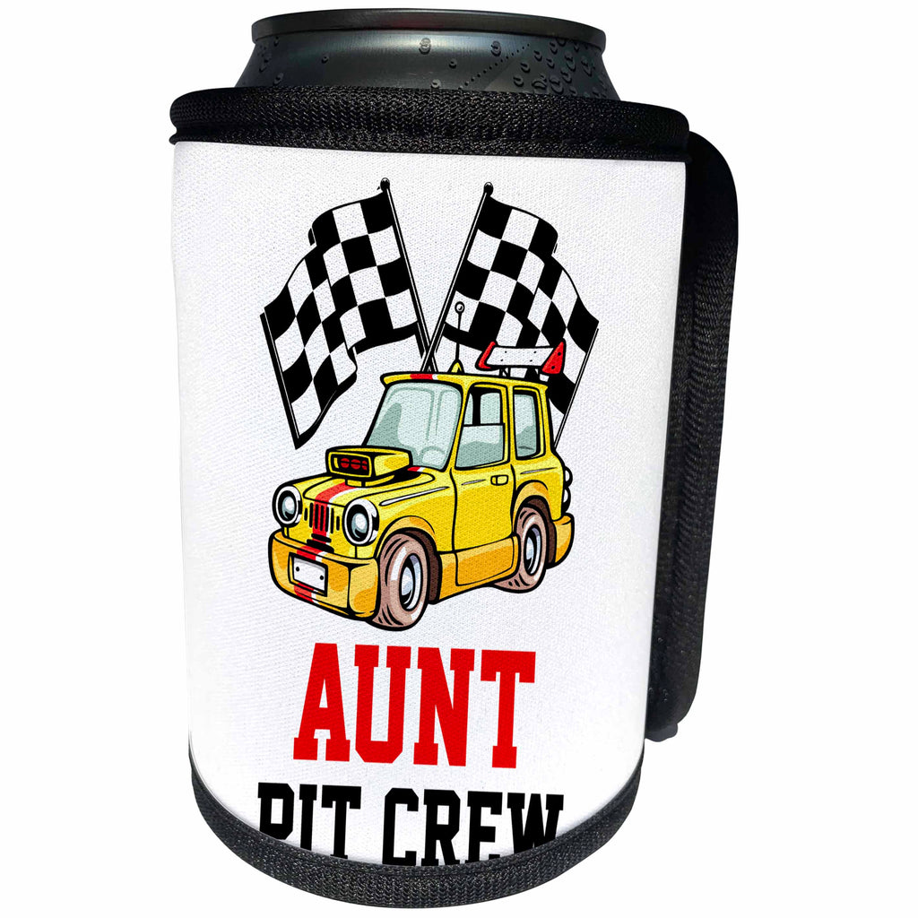3dRose Carsten Reisinger - Illustrations - Pit Crew Aunt Funny Car Race Theme Birthday Party Host - Can Cooler Bottle Wrap (cc_275705)