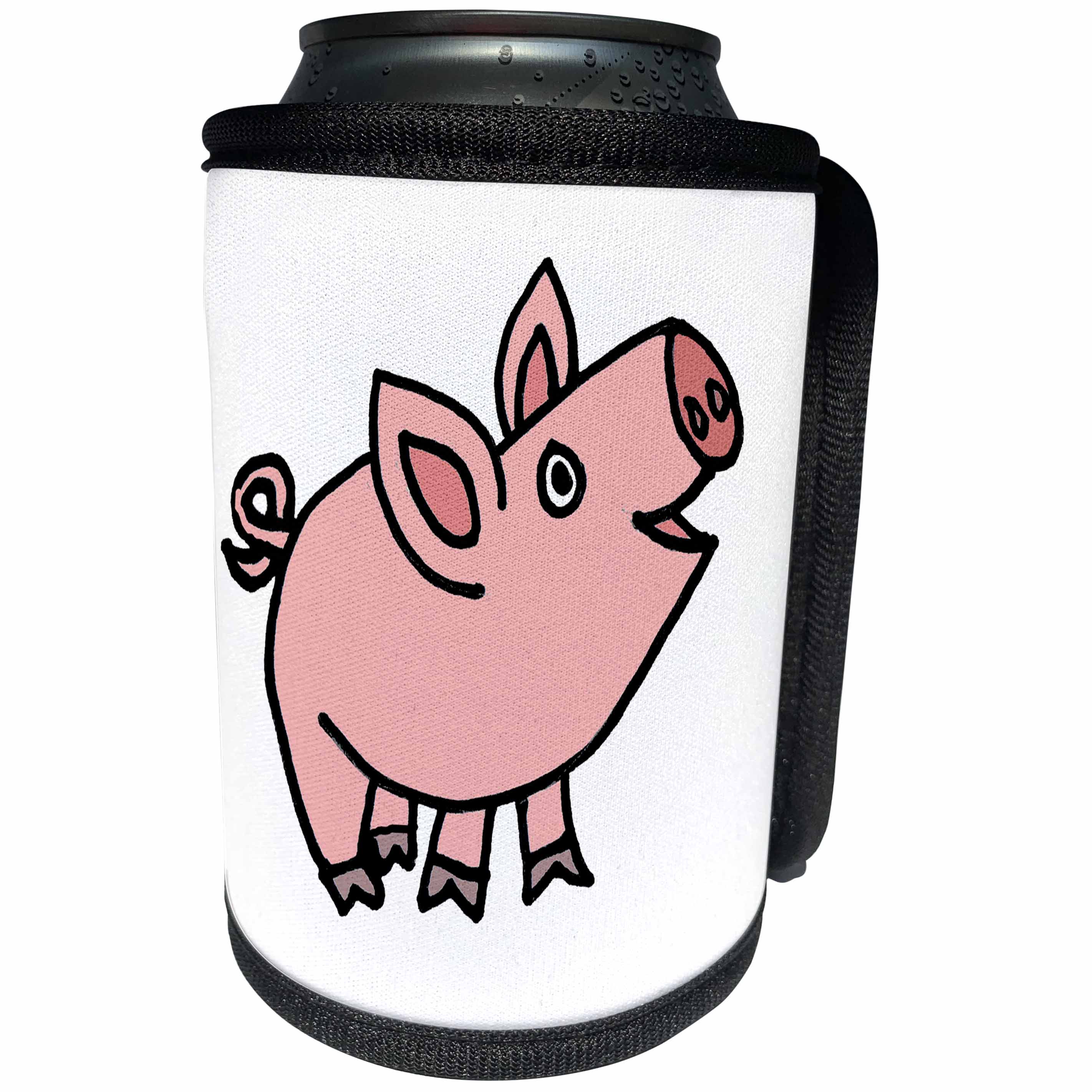 3dRose All Smiles Art Animals - Funny Cool Funky Pink Pig Cartoon - Can Cooler Bottle Wrap (cc_275710)