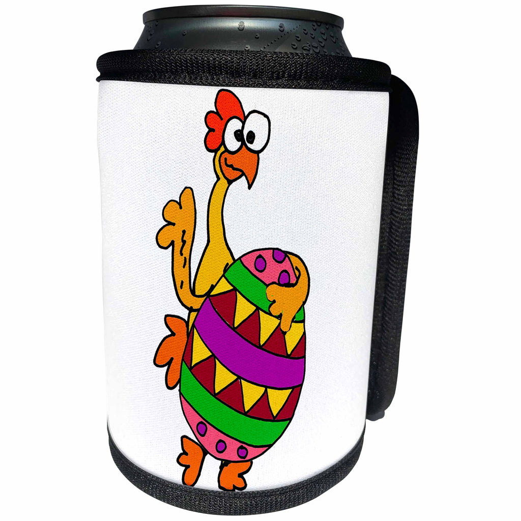 3dRose All Smiles Art Easter - Cute Funny Rubber Chicken with Easter egg Cartoon - Can Cooler Bottle Wrap (cc_275722)