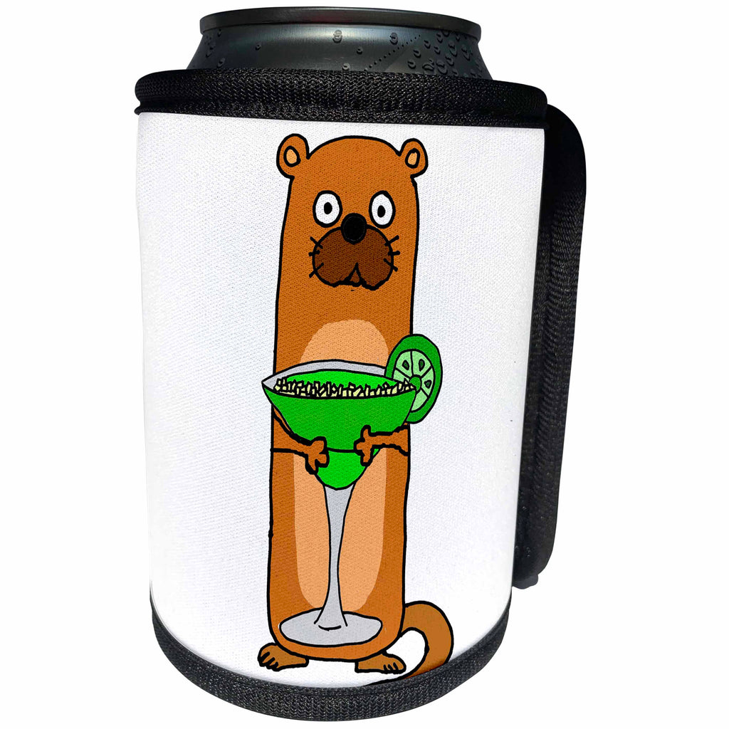 3dRose All Smiles Art Drinking - Funny Cool Sea Otter Drinking Margarita Cartoon - Can Cooler Bottle Wrap (cc_275725)