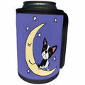 3dRose All Smiles Art Pets - Funny Cute Boston Terrier Dog sitting on Moon Cartoon - Can Cooler Bottle Wrap (cc_275729)
