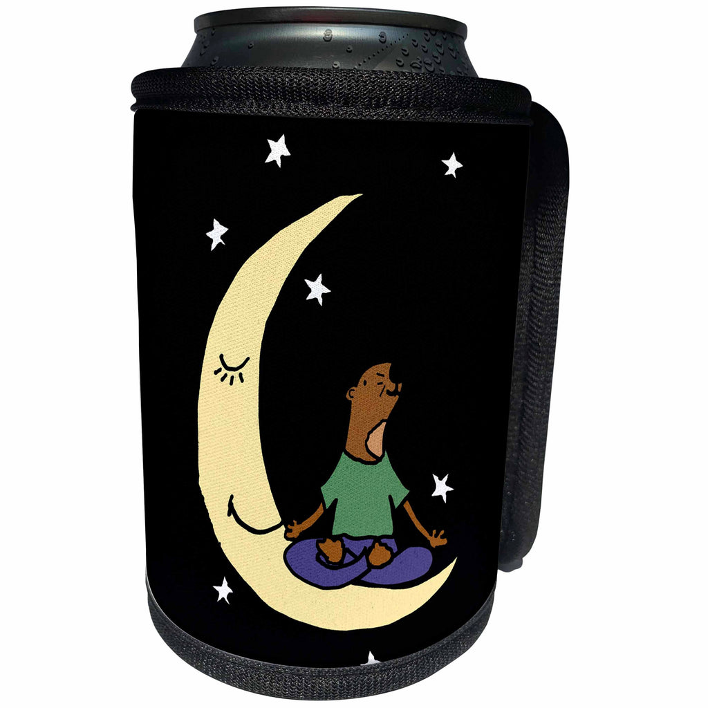 3dRose All Smiles Art Animals - Funny Silly Sea Otter sitting on Moon Yoga cartoon - Can Cooler Bottle Wrap (cc_275730)