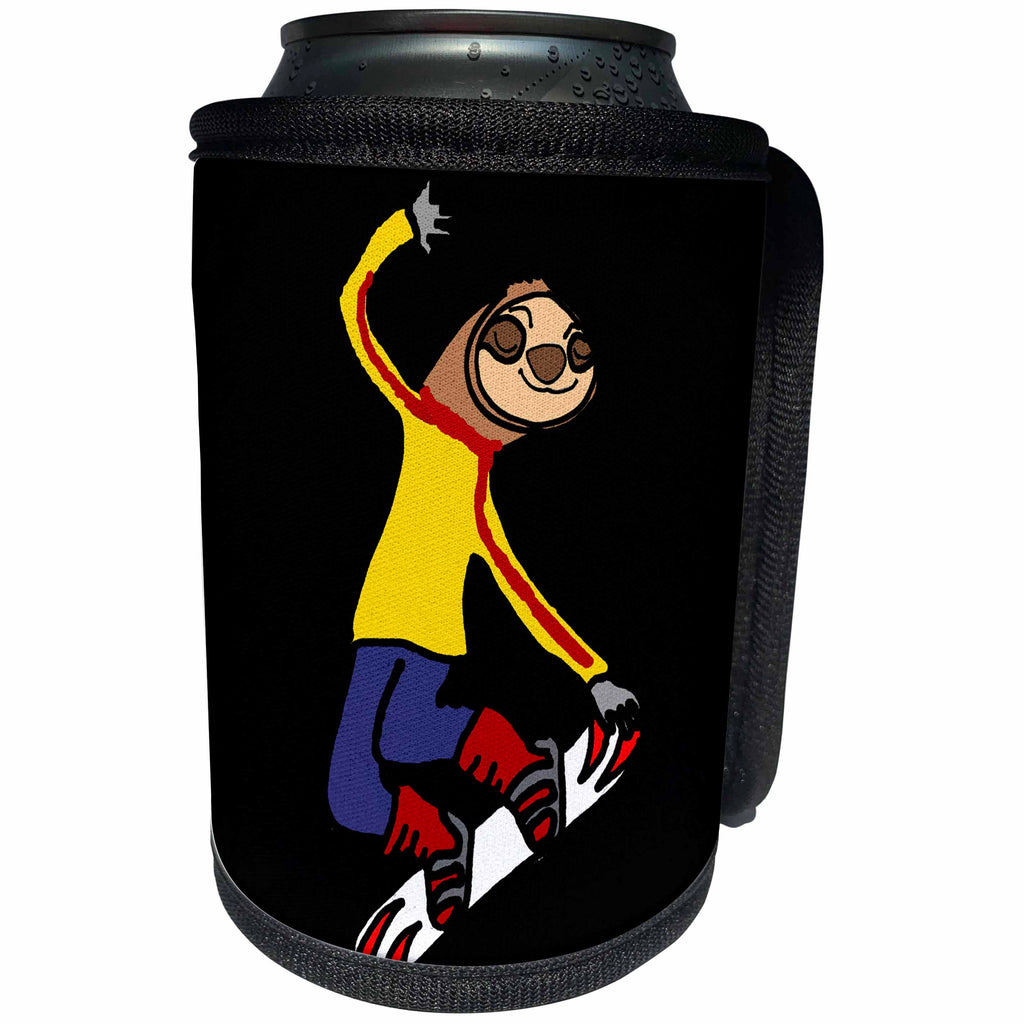 3dRose All Smiles Art Sports and Hobbies - Funny Cute Sloth Snowboarding Cartoon - Can Cooler Bottle Wrap (cc_275783)